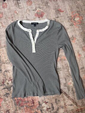 J Crew Black & White Striped Henley